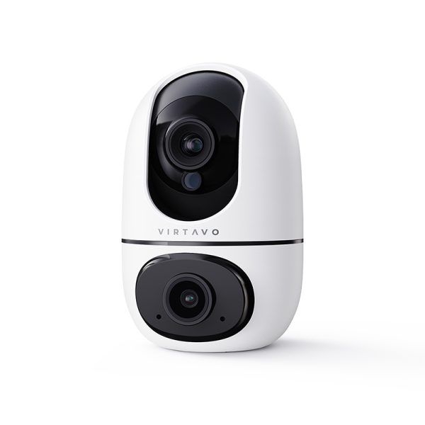 VIRTAVO EggSentry Dual Lens Security Camera | 355° Pan-Tilt Indoor Cam, Pet Camera & Baby Monitor with AI Motion Tracking