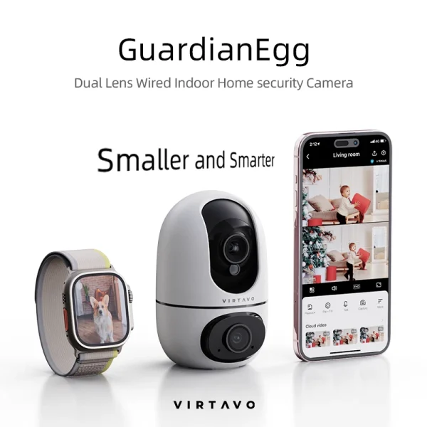 VIRTAVO EggSentry Dual Lens Security Camera | 360° View Indoor Cam, Pet Camera & Baby Monitor with AI Motion Tracking - Image 2